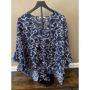Chico's Women Navy Dolman Short Sleeve With Front Tie V-Neck Size 3